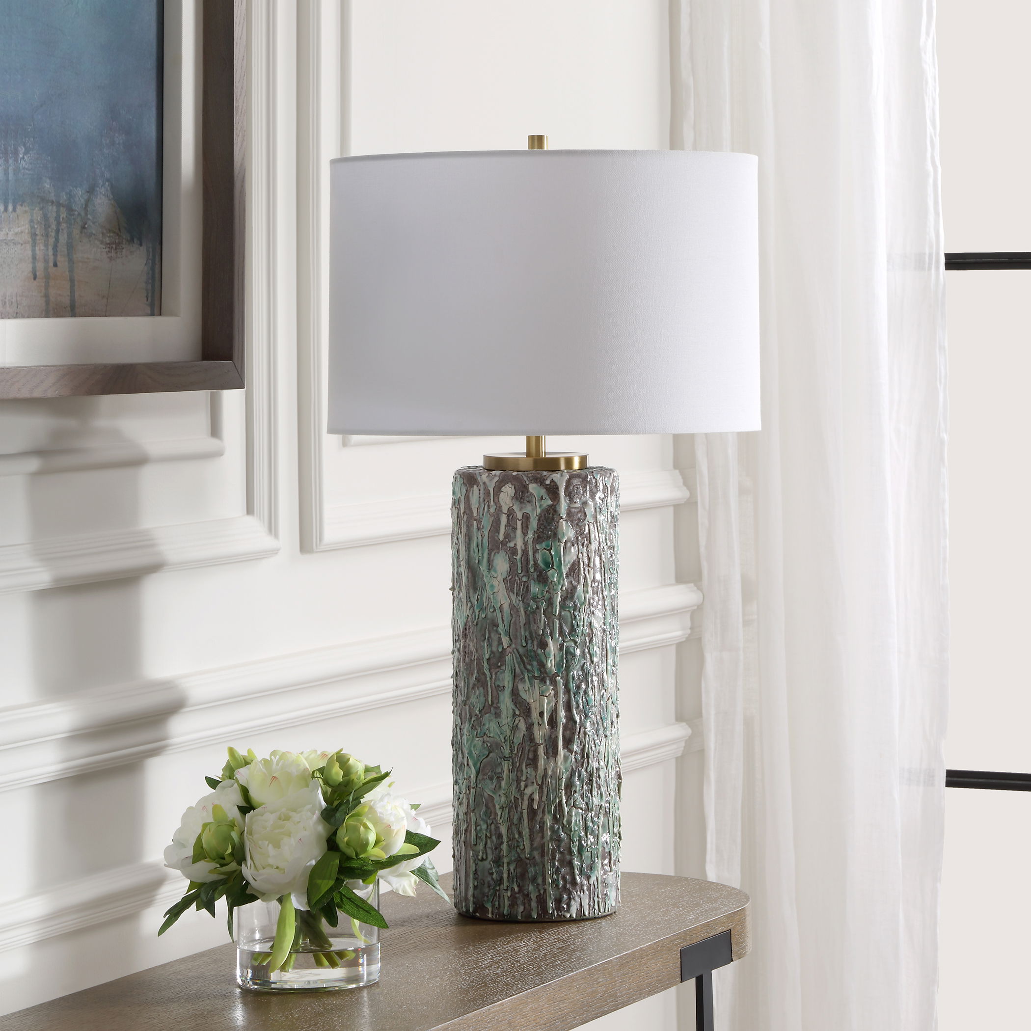 Meltdown Ivory Teal Table Lamp large image 