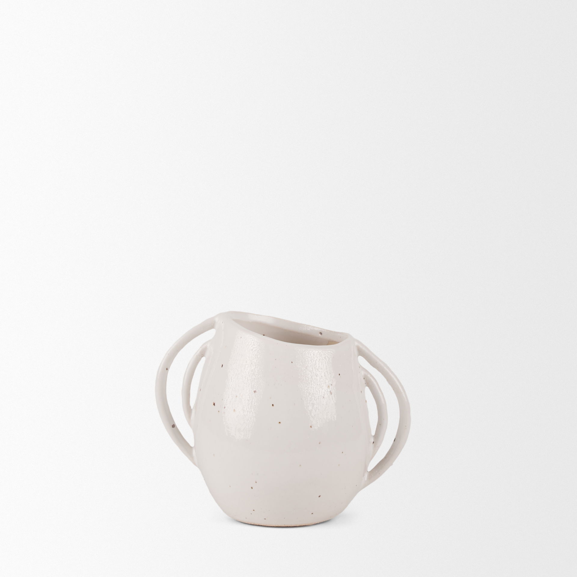 Urvi Short Off White Speckled Asymmetrical Ceramic Vase, by Mercana, 7.68" length x 5.31" width x 6.5" height View 7