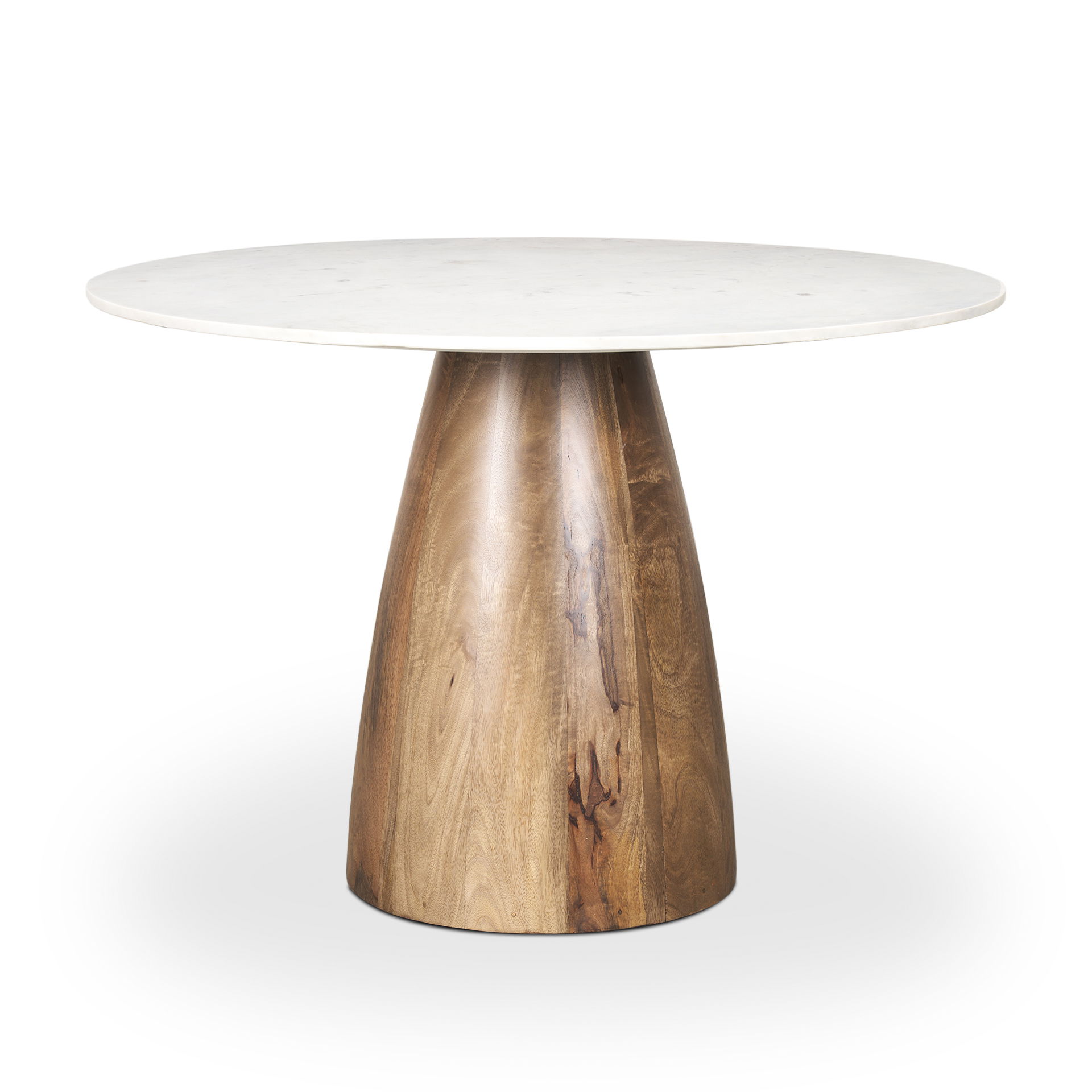 Allyson 42' Round Brown Wood Pedestal with Banswara White Marble Top Dining Table, by Mercana, 42" length x 42" width x 30" height View 1