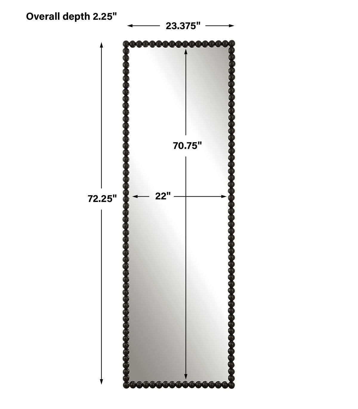 Serna Black Tall Mirror, by Uttermost, 23.37" width x 72.25" height x 2.25" depth View 3