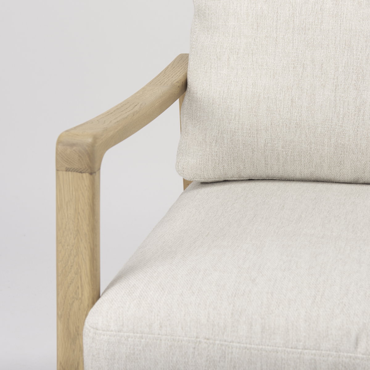 Raeleigh  Cream Fabric with Light Brown Wood Accent Chair, by Mercana, 27.95" length x 34.06" width x 34.45" height View 9