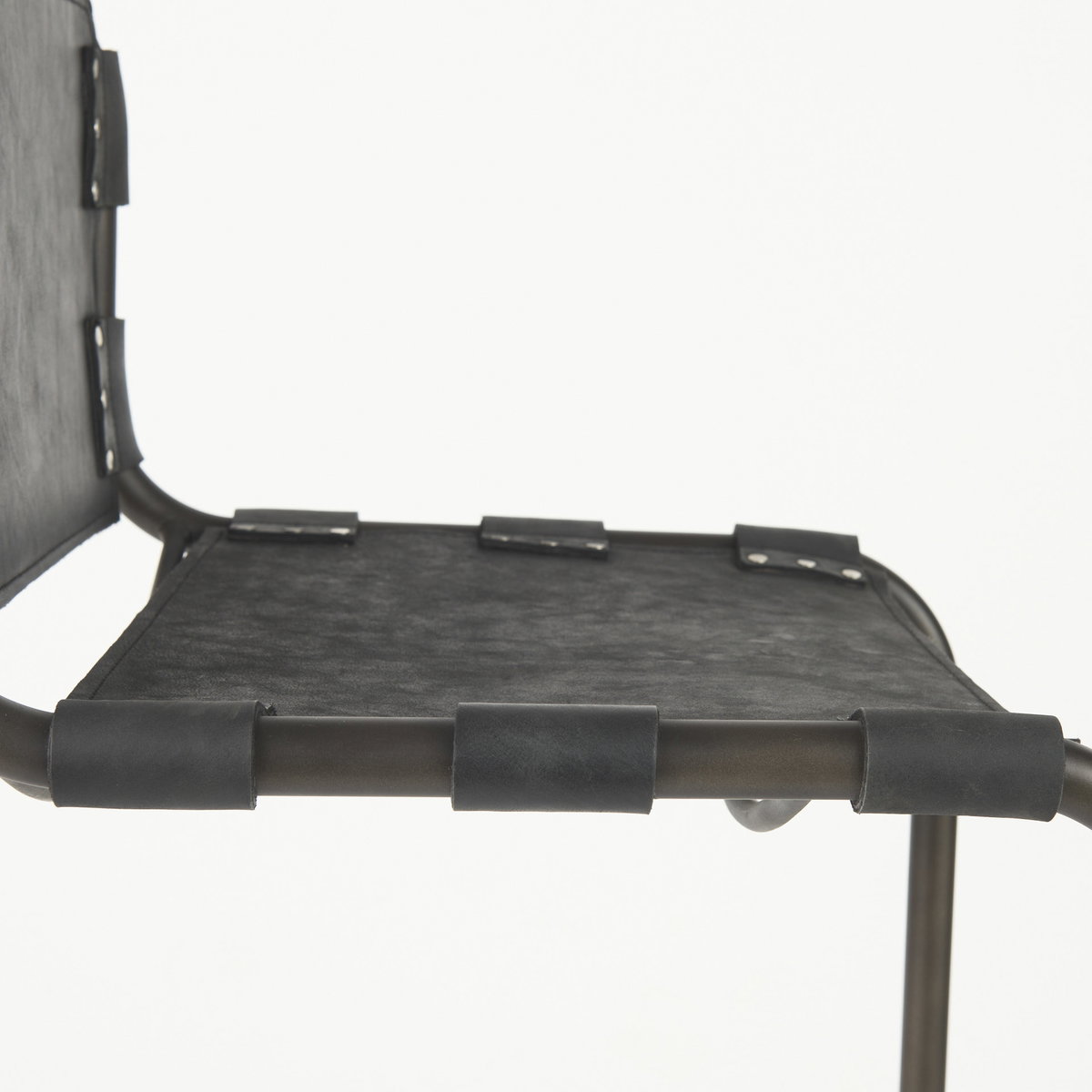Berbick Low Back 26in Seat Counter Stool | Black Leather with Gray Metal, Counter & Bar Stool by Mercana, 20.5" length x 24.8" width x 43" height View 8