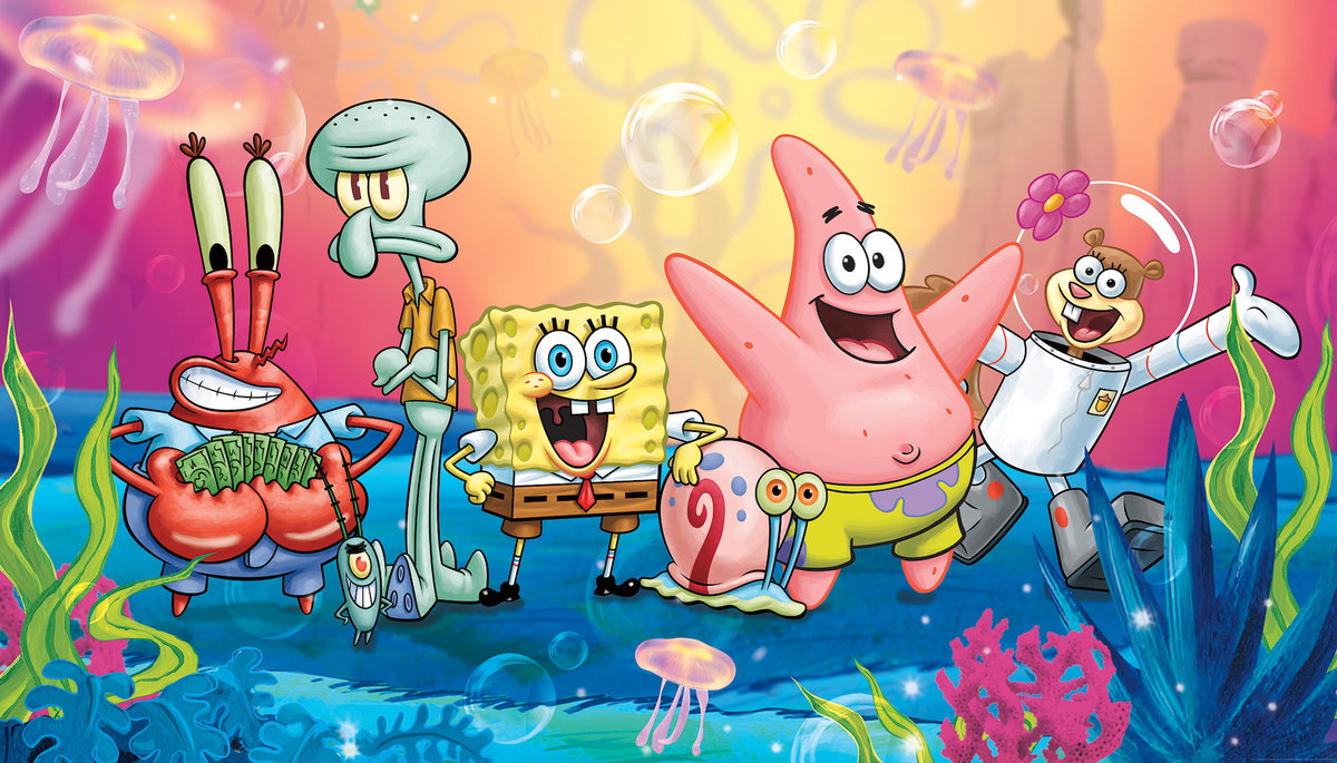 Spongebob Squarepants XL Chair Rail Wall Mural, Wallpaper by York Wall, 1'6" length x 1'6" width x 0.02" depth