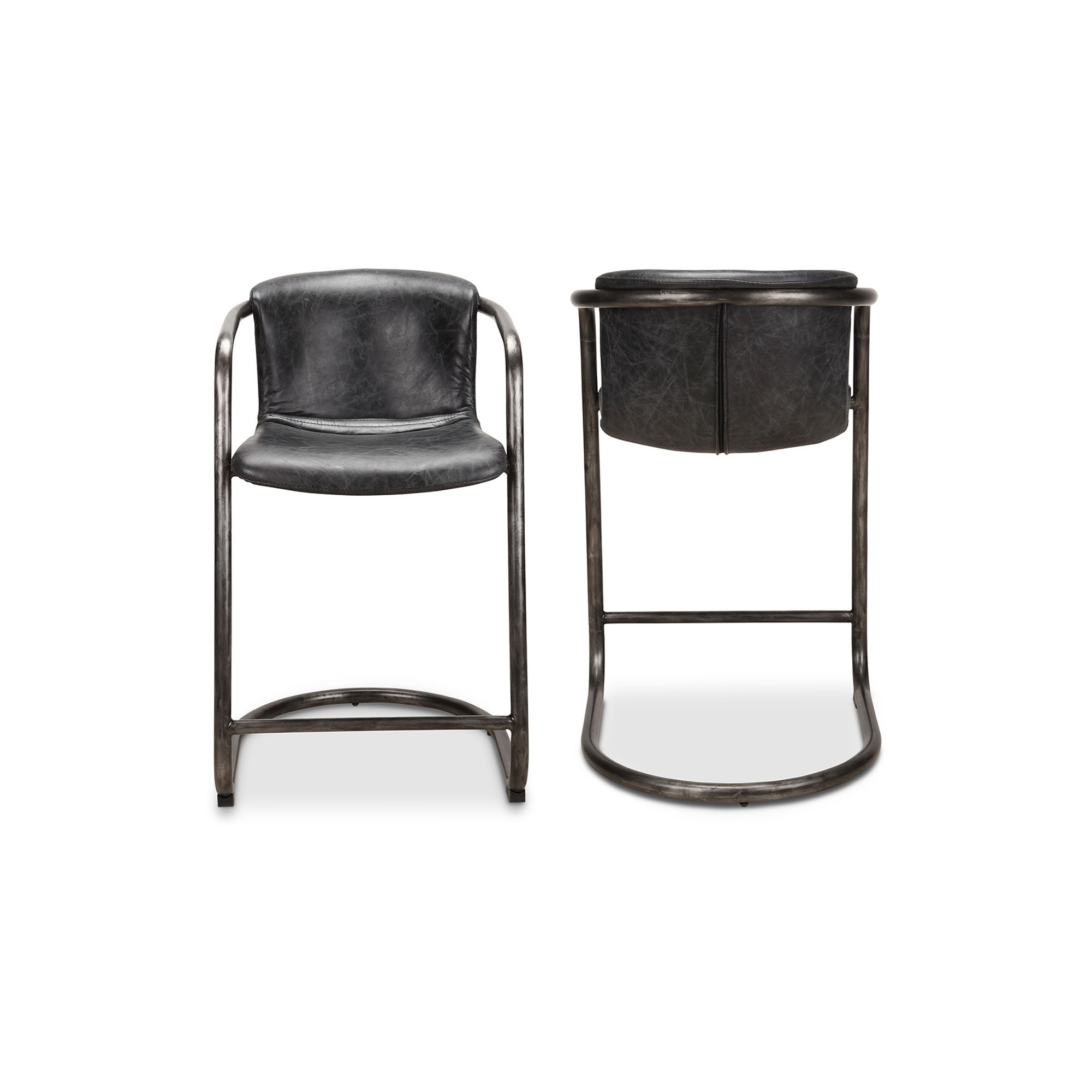 Freeman Counter Stool Onyx Black Leather - Set Of Two, Counter & Bar Stool by Moe's Home, 22" width x 36" height x 24" depth View 2
