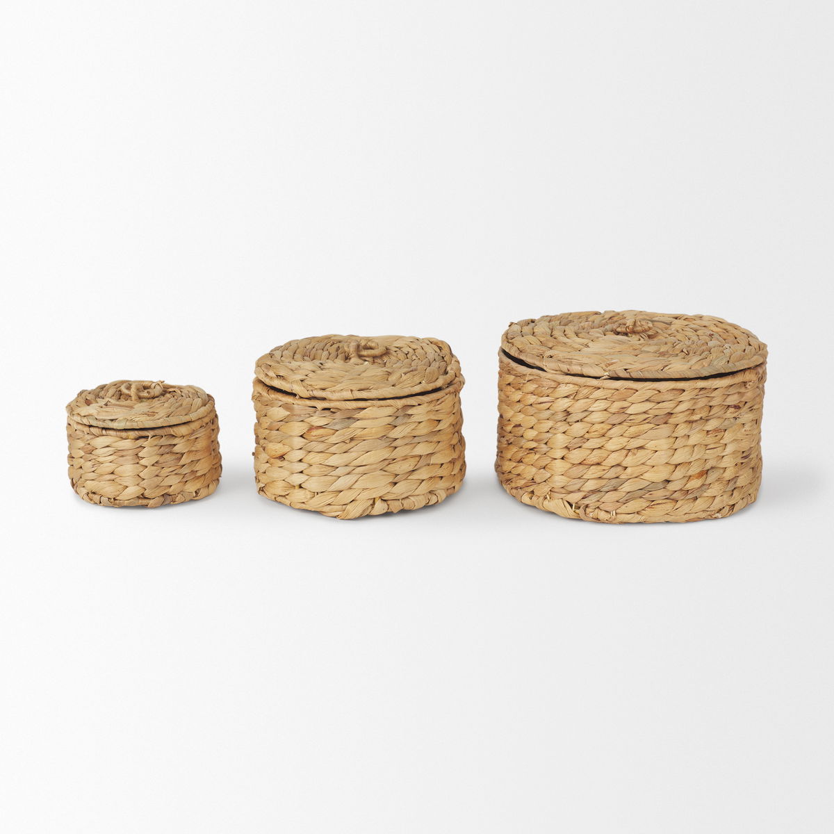 Kea Set of 3 Nesting Water Hyacinth Boxes with Lids, by Mercana, 8.66" length x 8.66" width x 4.72" height View 3