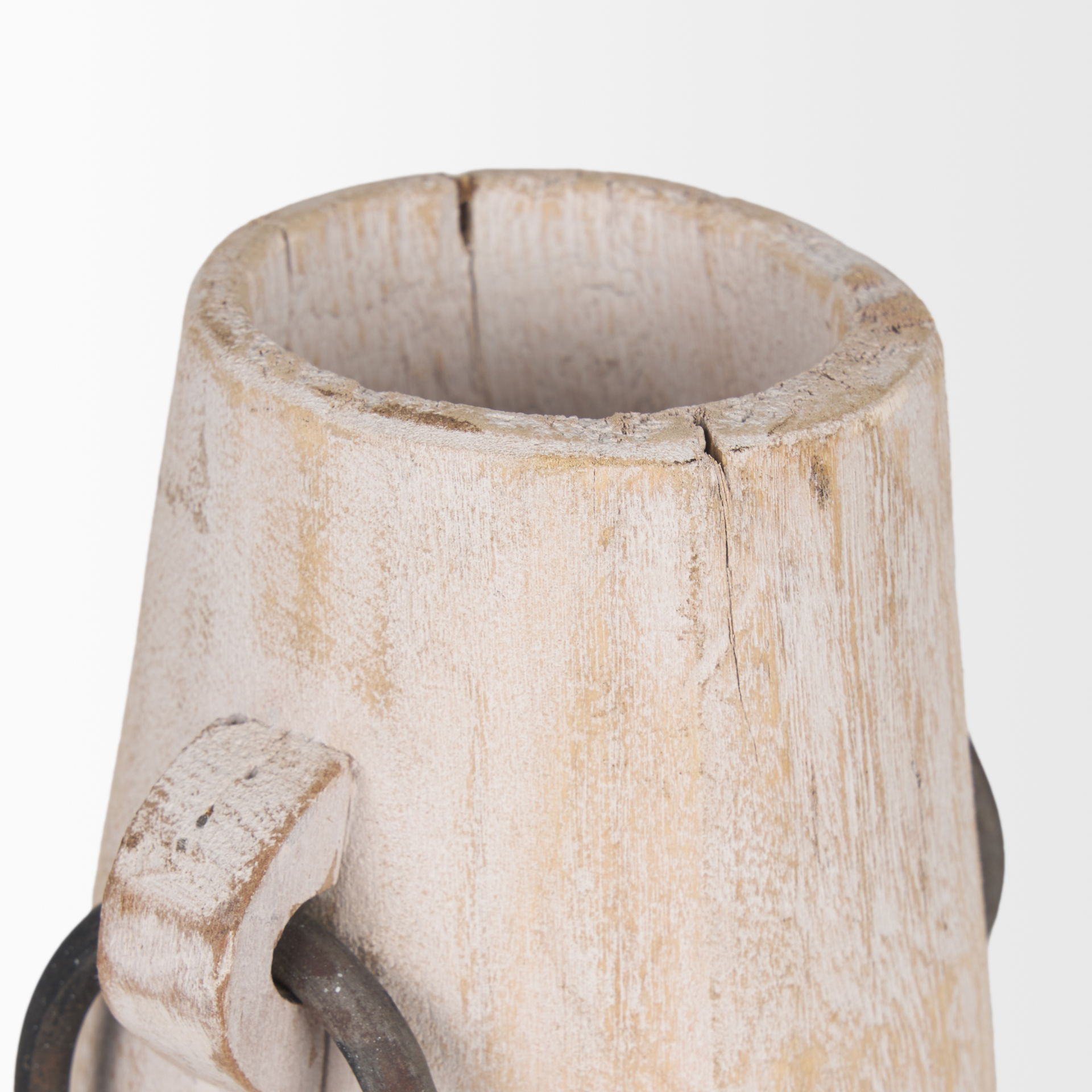 Monique Small Light Brown with Handles Wood Pot, Decorative Jar by Mercana, 5" length x 5" width x 7" height View 6