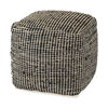 Aalia  Charcoal Leather and Jute Pouf, Ottoman by Mercana, 16" length x 16" width x 16" height thumbnail 1
