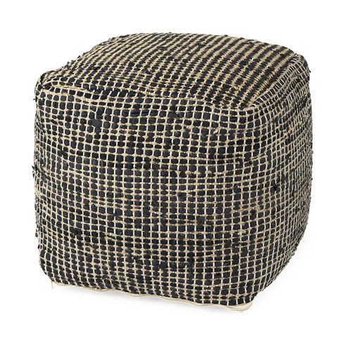 Aalia  Charcoal Leather and Jute Pouf