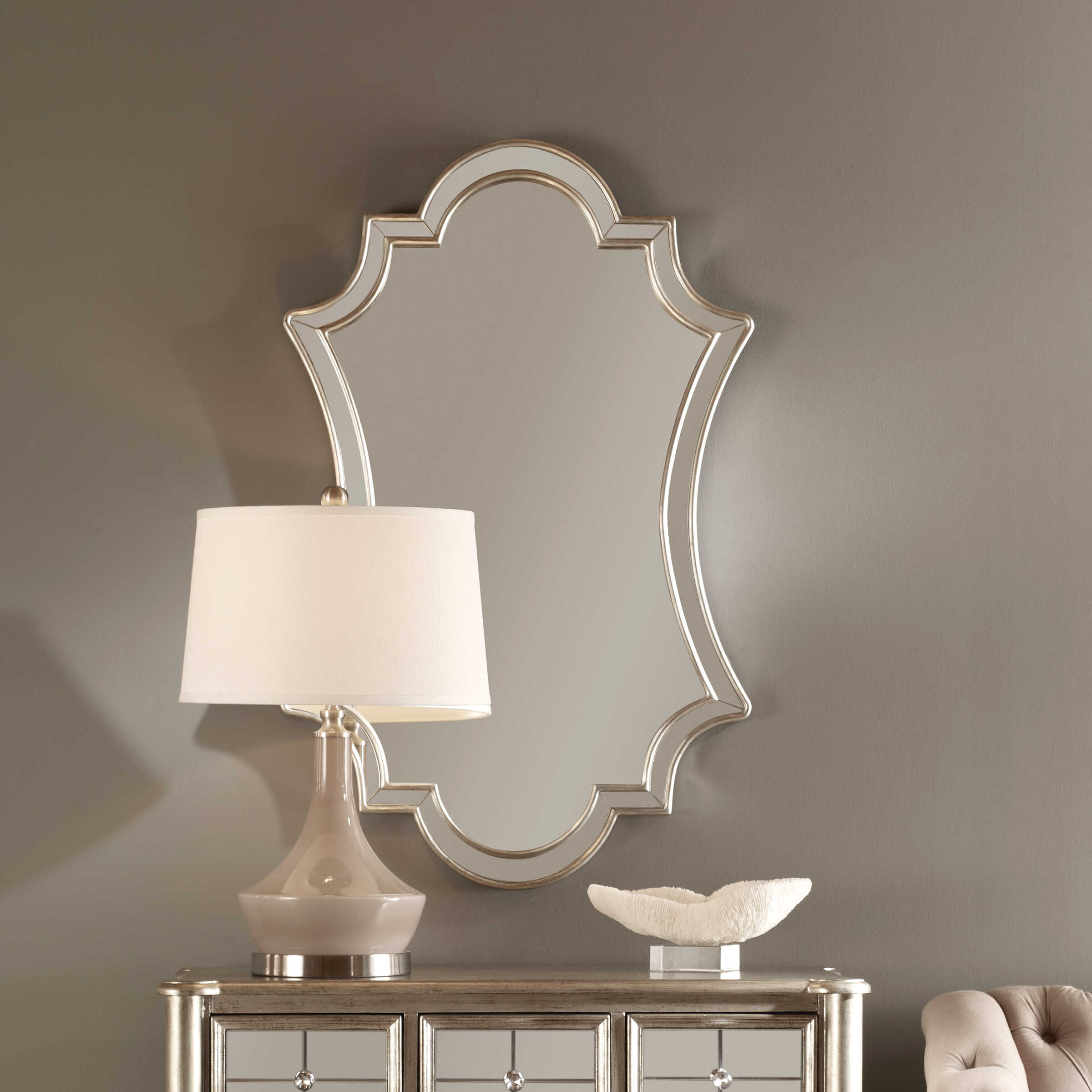 Elara Antiqued Silver Wall Mirror, by Uttermost, 27" width x 43" height x 1.12" depth View 4
