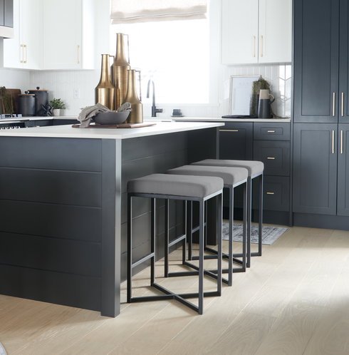 Frodo 26.4H Gray Fabric Seat with Black Iron Frame Counter Stool