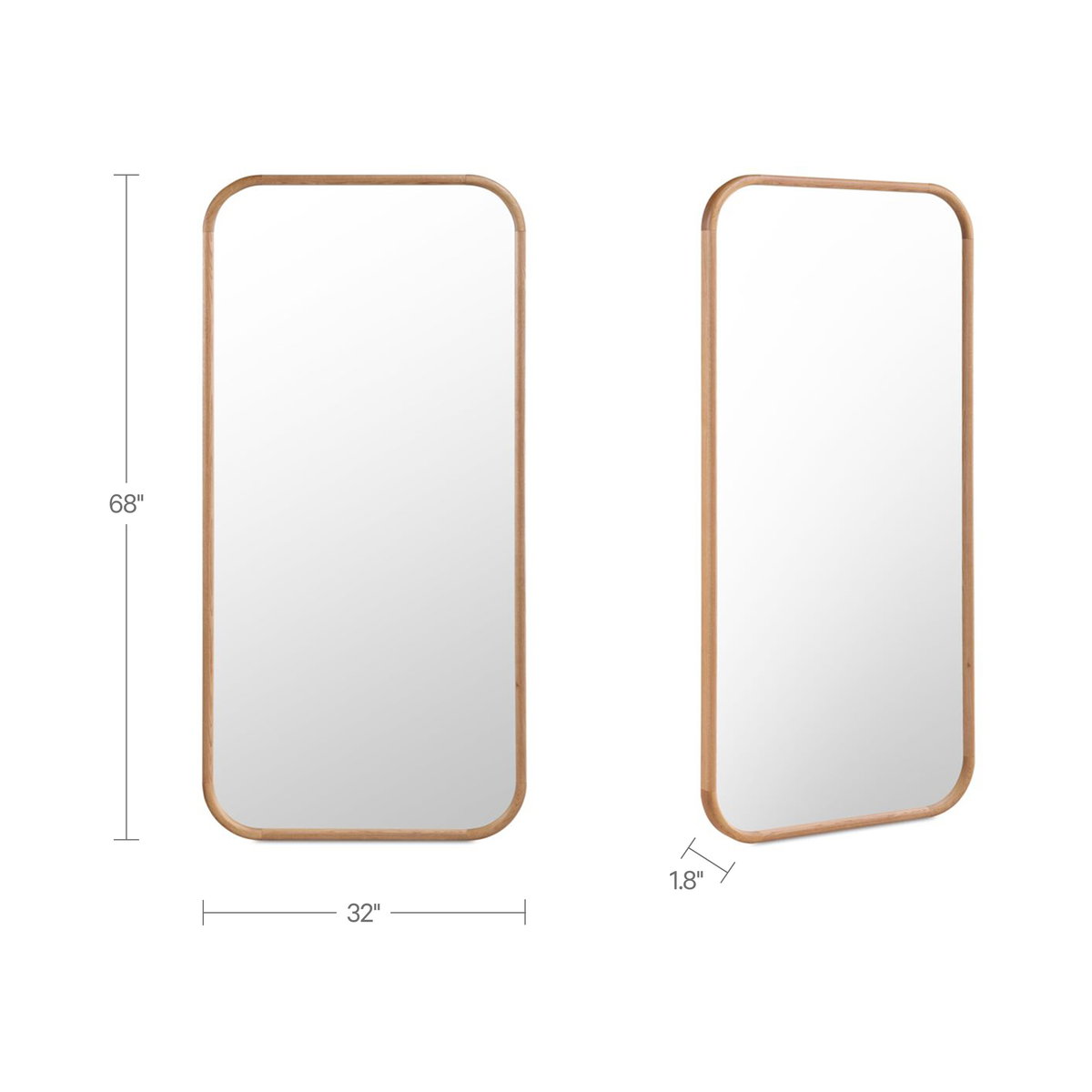 Kai Floor Mirror Oak, by Moe's Home, 32" width x 68" height x 1.8" depth View 6