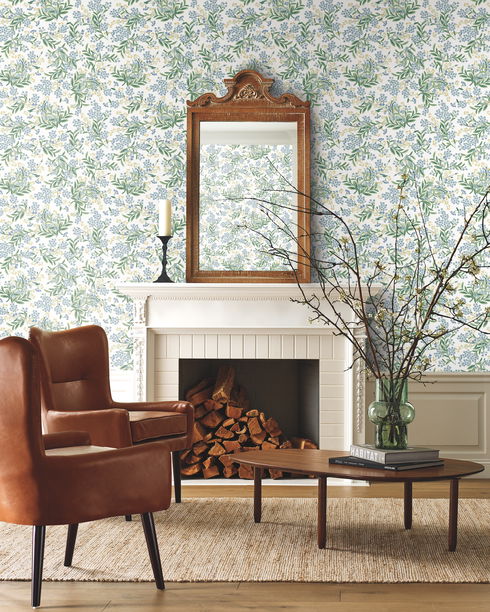 Cornflower White & Green Wallpaper