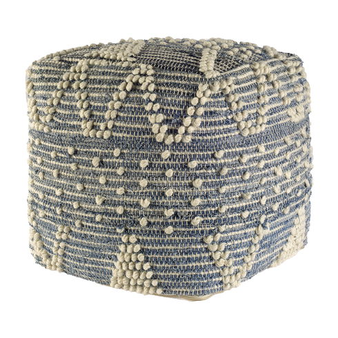 Rofi Blue Denim and Cream Cotton Stitched Square Pouf