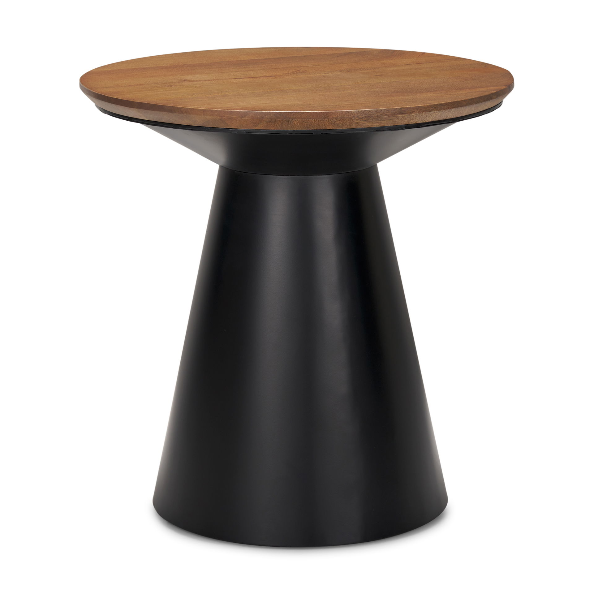 Mitchell 22.0L x 22.0W x 23.0H Black Metal Pedetal Base with Brown Wood Top Side Table large image 