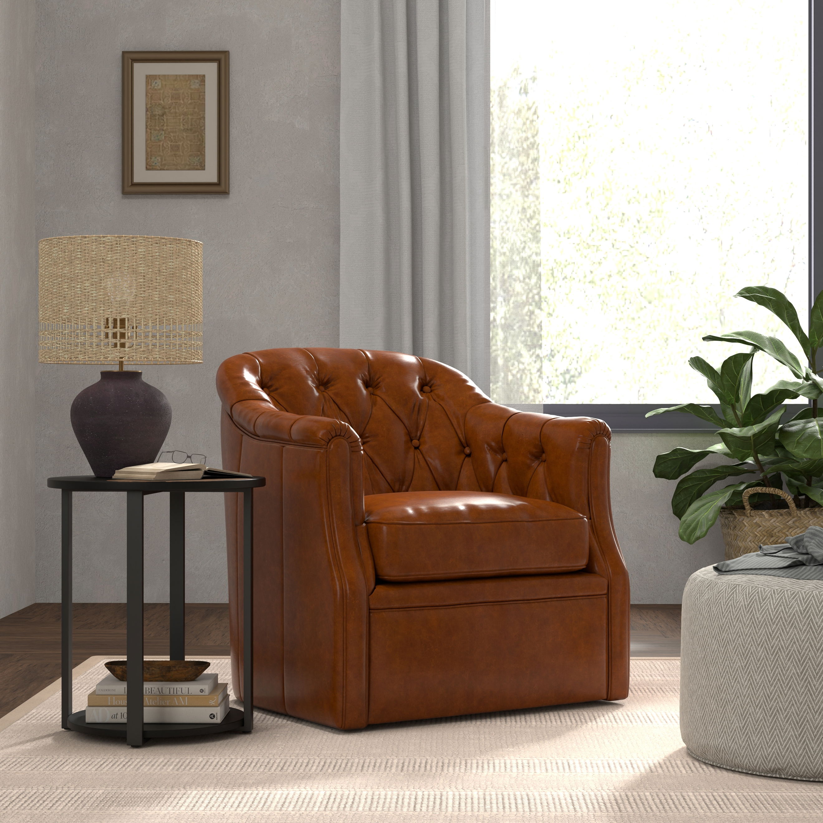 Coolidge Leather Swivel Chair Havana Brn large image 
