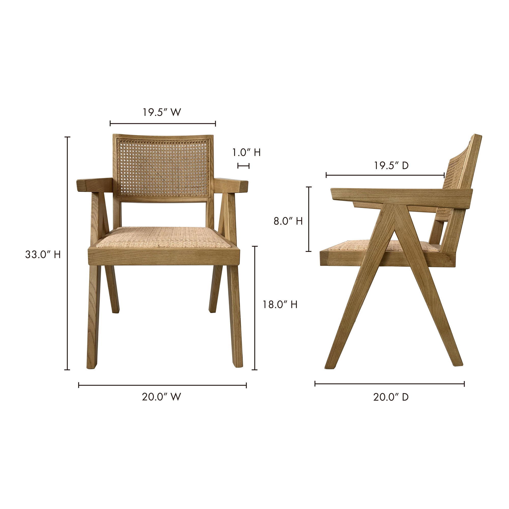 Takashi Chair Natural - Set Of Two, Dining Chair by Moe's Home, 20.1" width x 33" height x 20" depth View 11