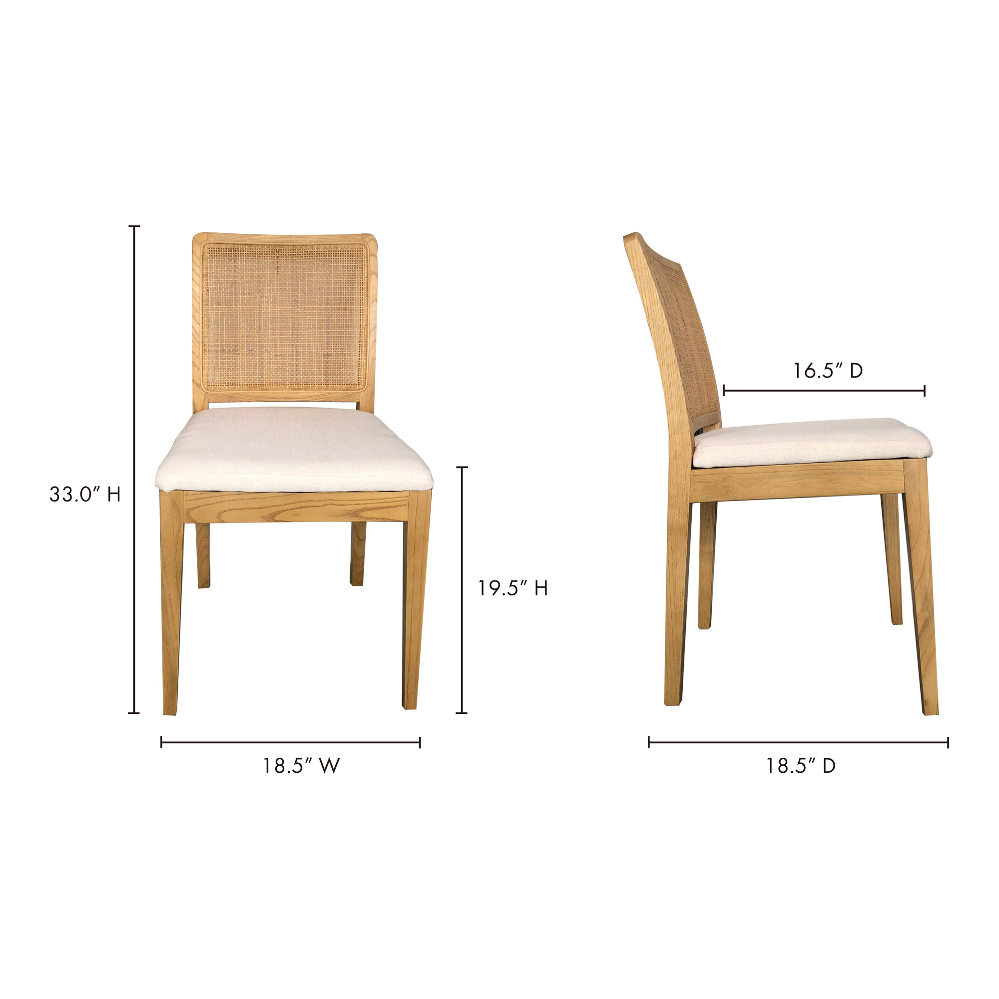 Orville Dining Chair Natural - Set Of Two, by Moe's Home, 18.5" width x 33" height x 16.5" depth View 11
