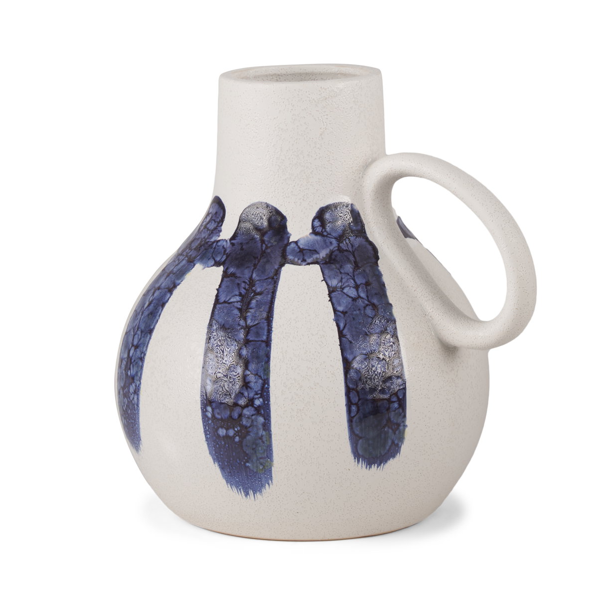 Truett White with Blue Stripes Ceramic Jug Vase, Decorative Jar by Mercana, 10.43" length x 8.66" width x 10.04" height View 1