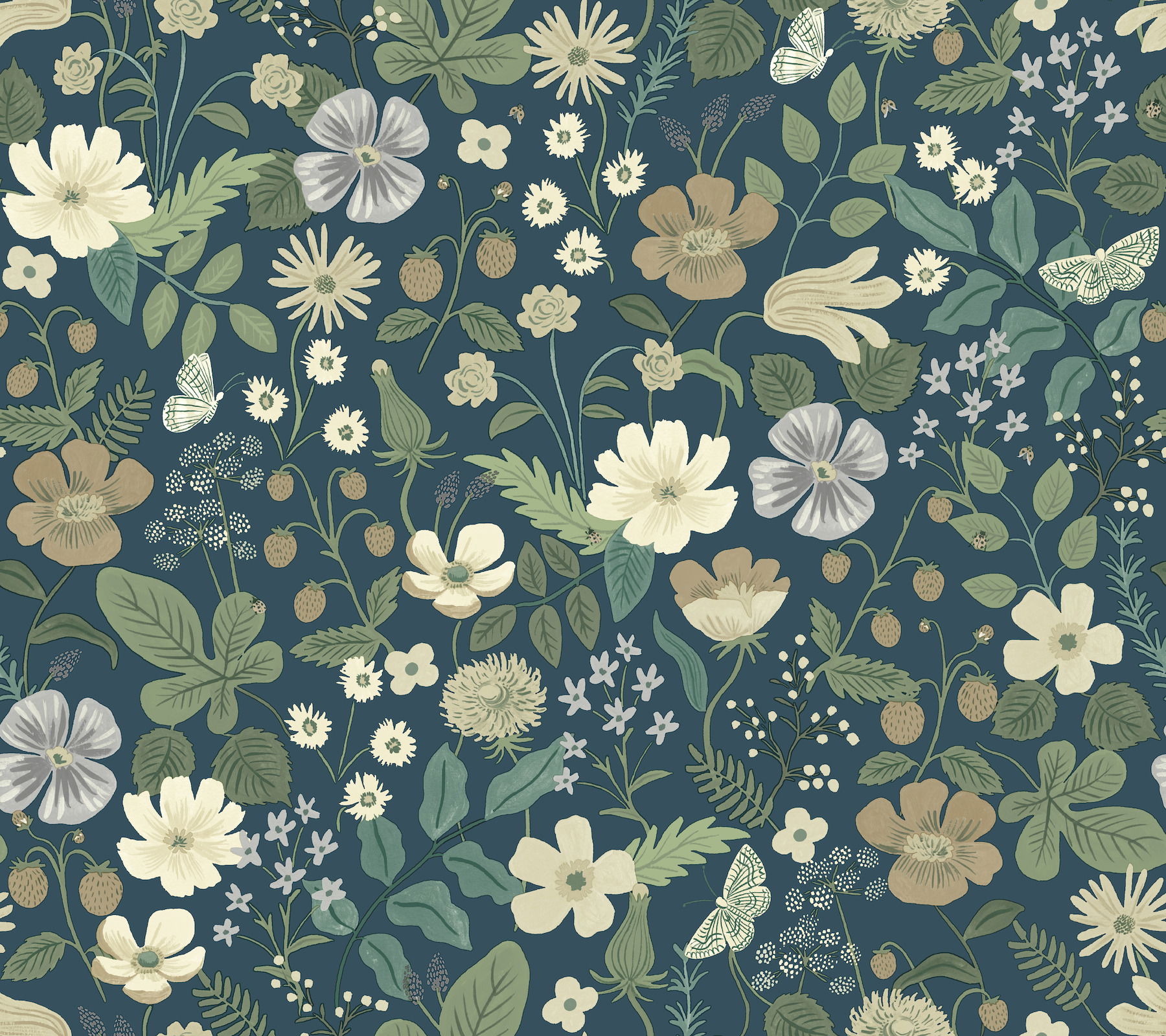 Strawberry Fields Blue & Green Wallpaper, by York Wall, 27' length x 2'3" width x 0.02" depth View 1
