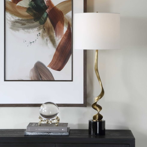 Spiraling Cordless Brass Buffet Lamp