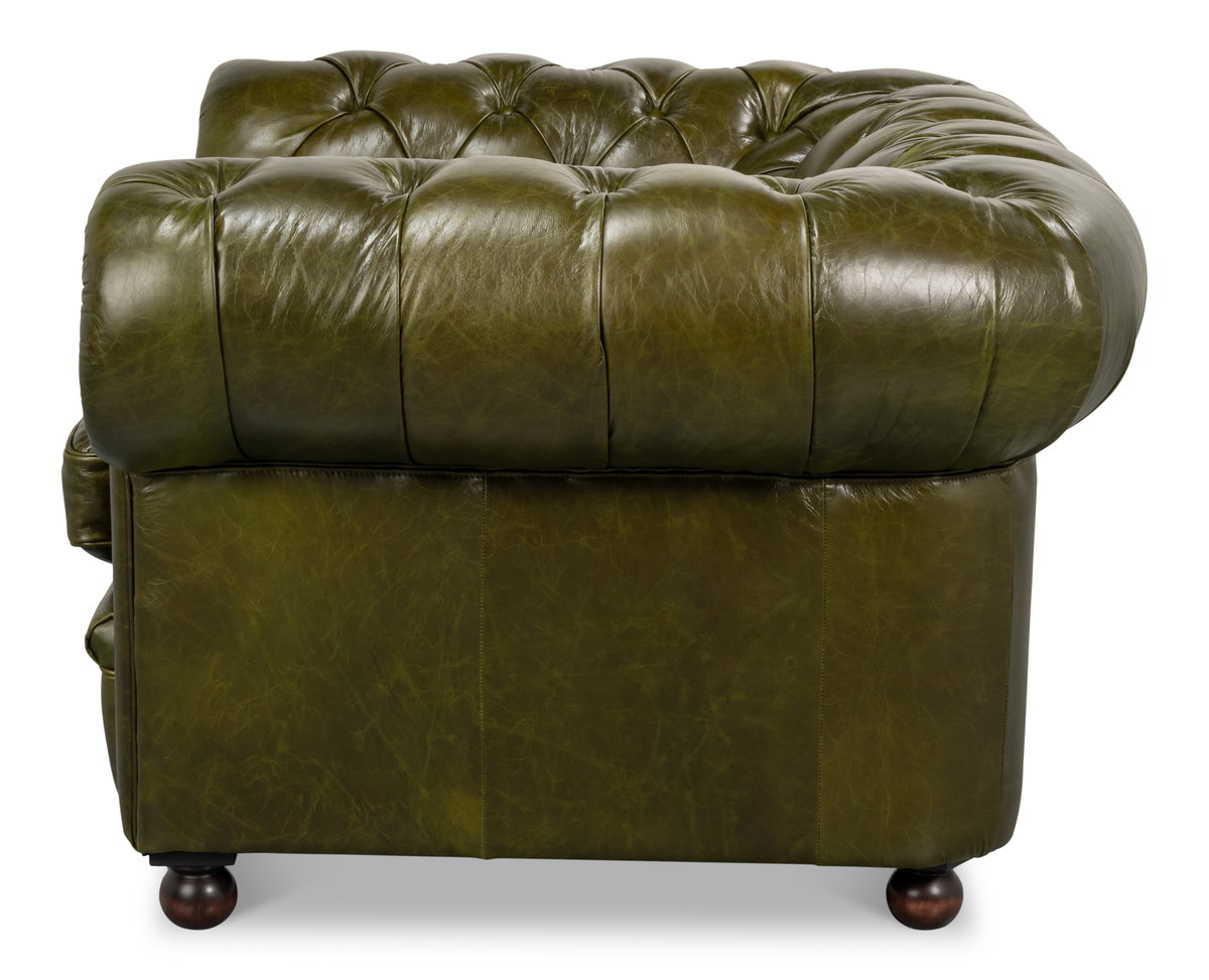 Savile Leather Chair,Green, Seating by Sarreid, 51" length x 39" width x 29" height View 9