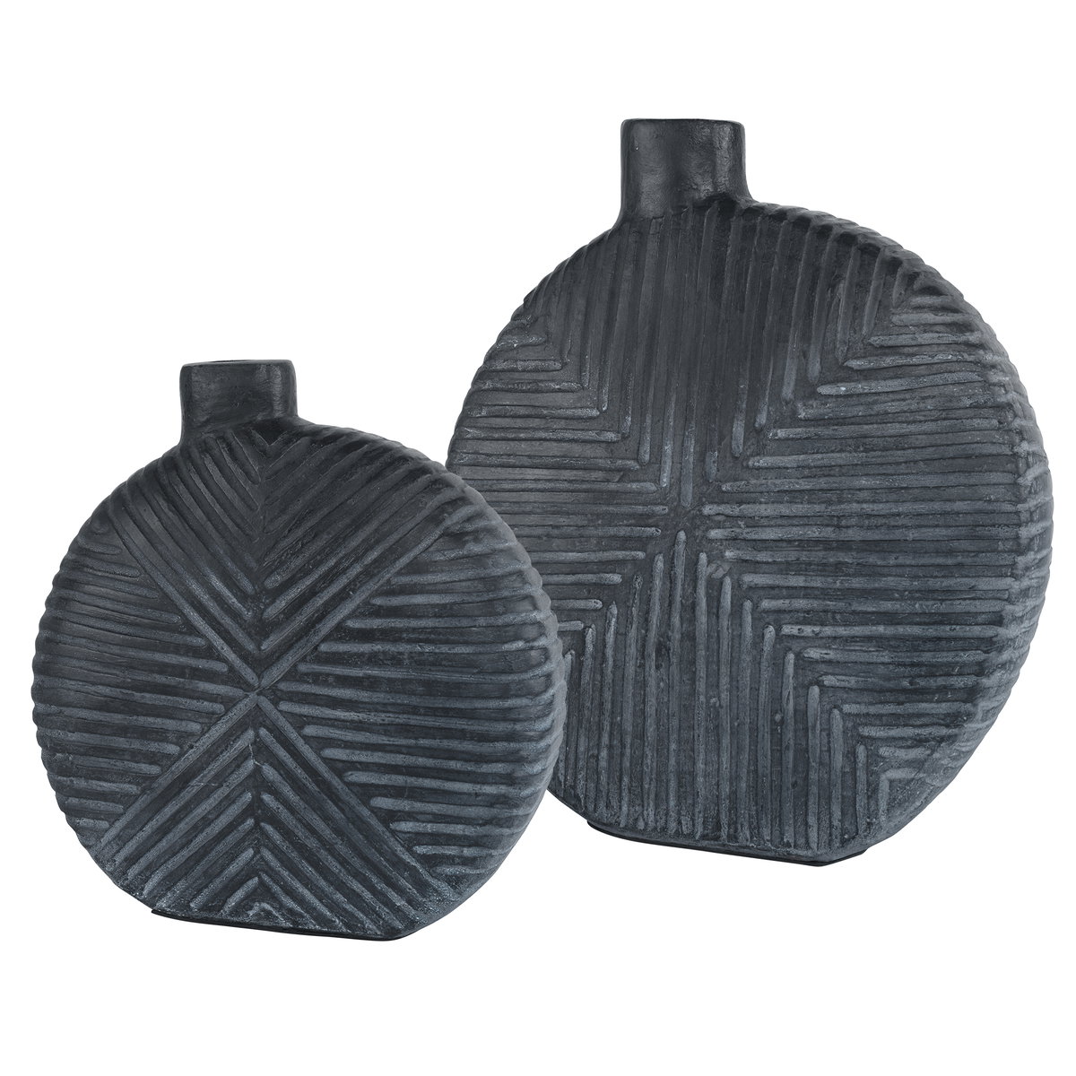 Viewpoint Aged Black Vases Set/2, by Uttermost, 13.5" width x 15.5" height x 4.5" depth View 1
