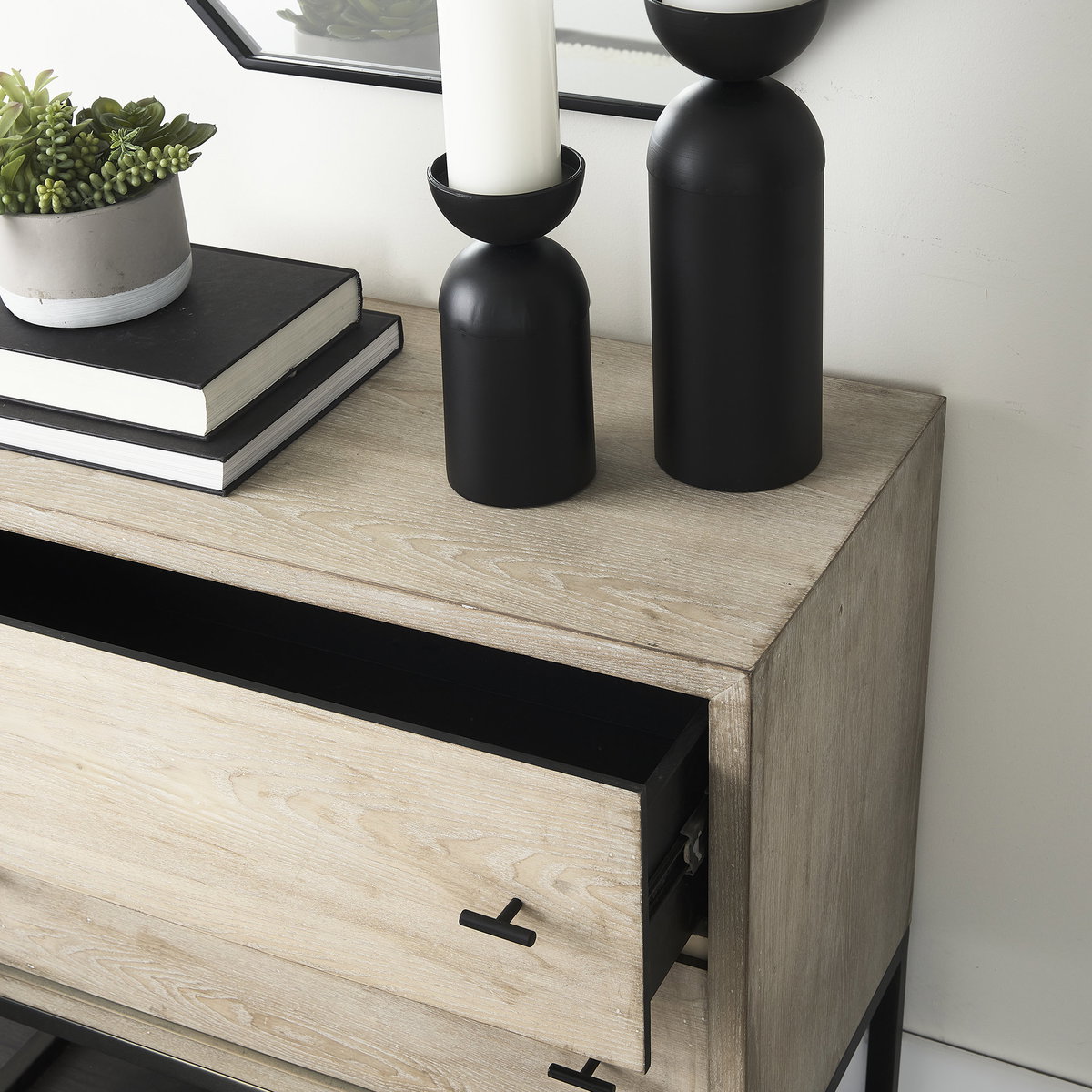 Ciara 32L x 16W Beige Fir Veneer 2 Drawer Accent Cabinet, Cabinets & Chest by Mercana, 31.89" length x 15.94" width x 30.12" height View 3