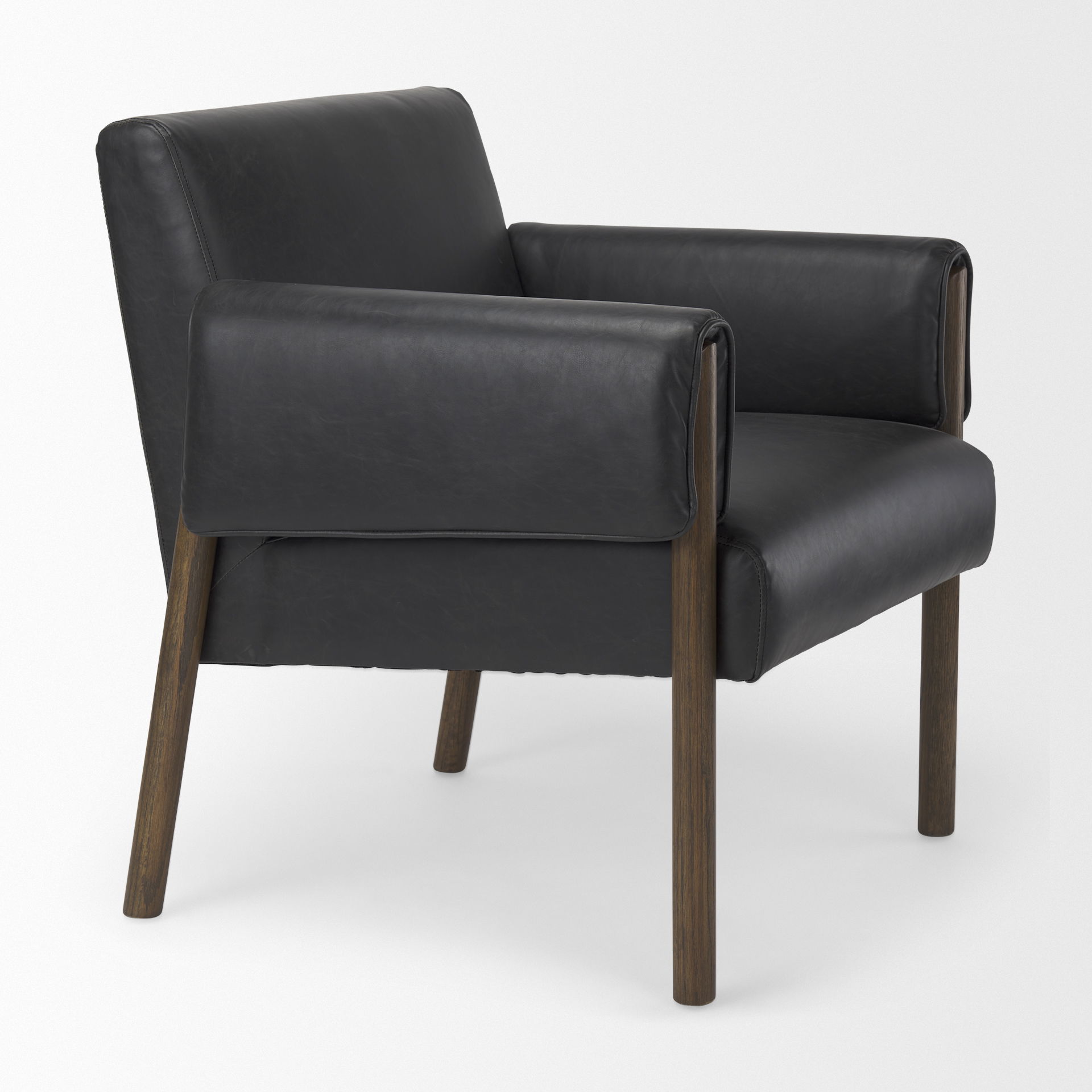 Ashton Black Faux Leather Fabric with Dark Brown Wood Accent Chair large image 