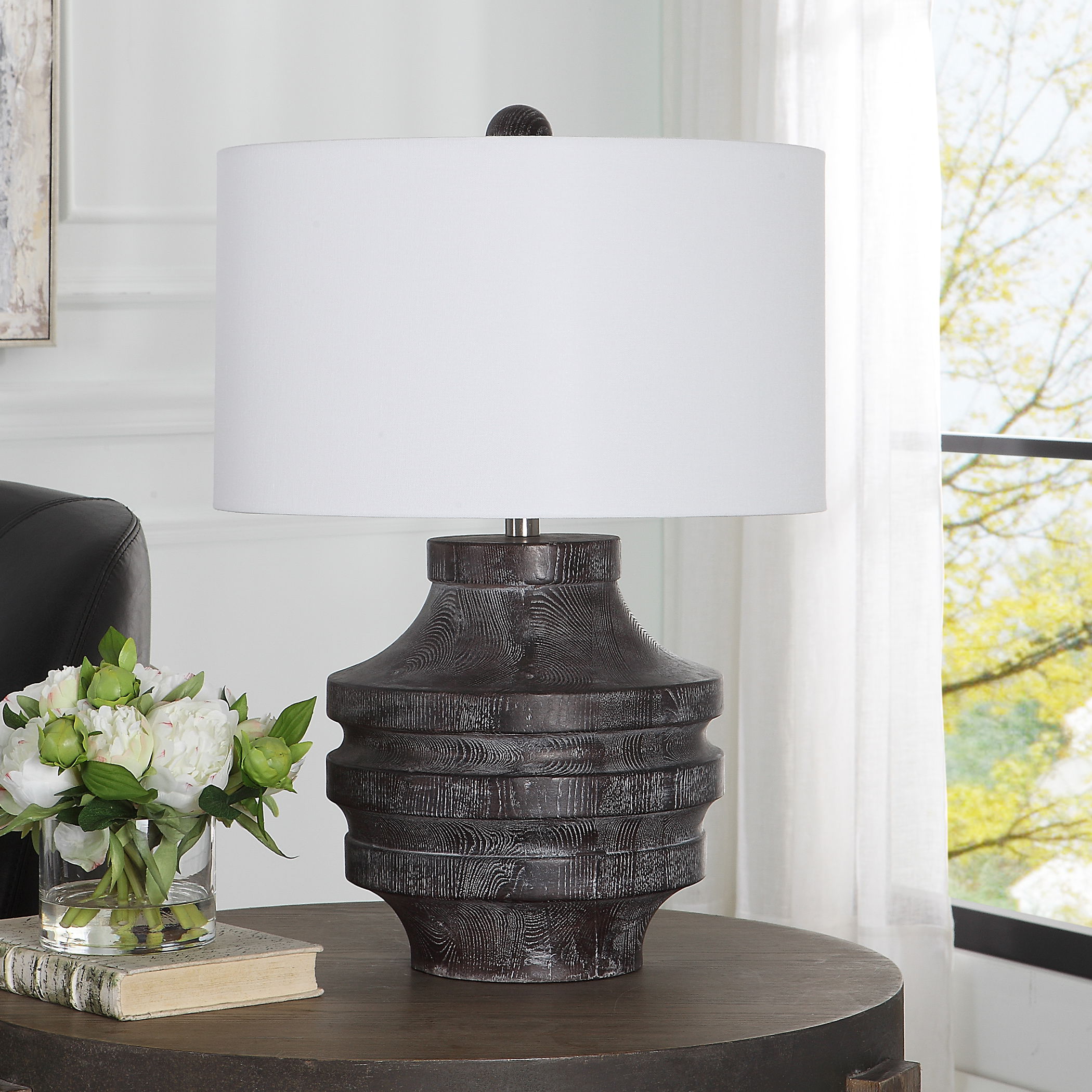 Timber Carved Wood Table Lamp large image 