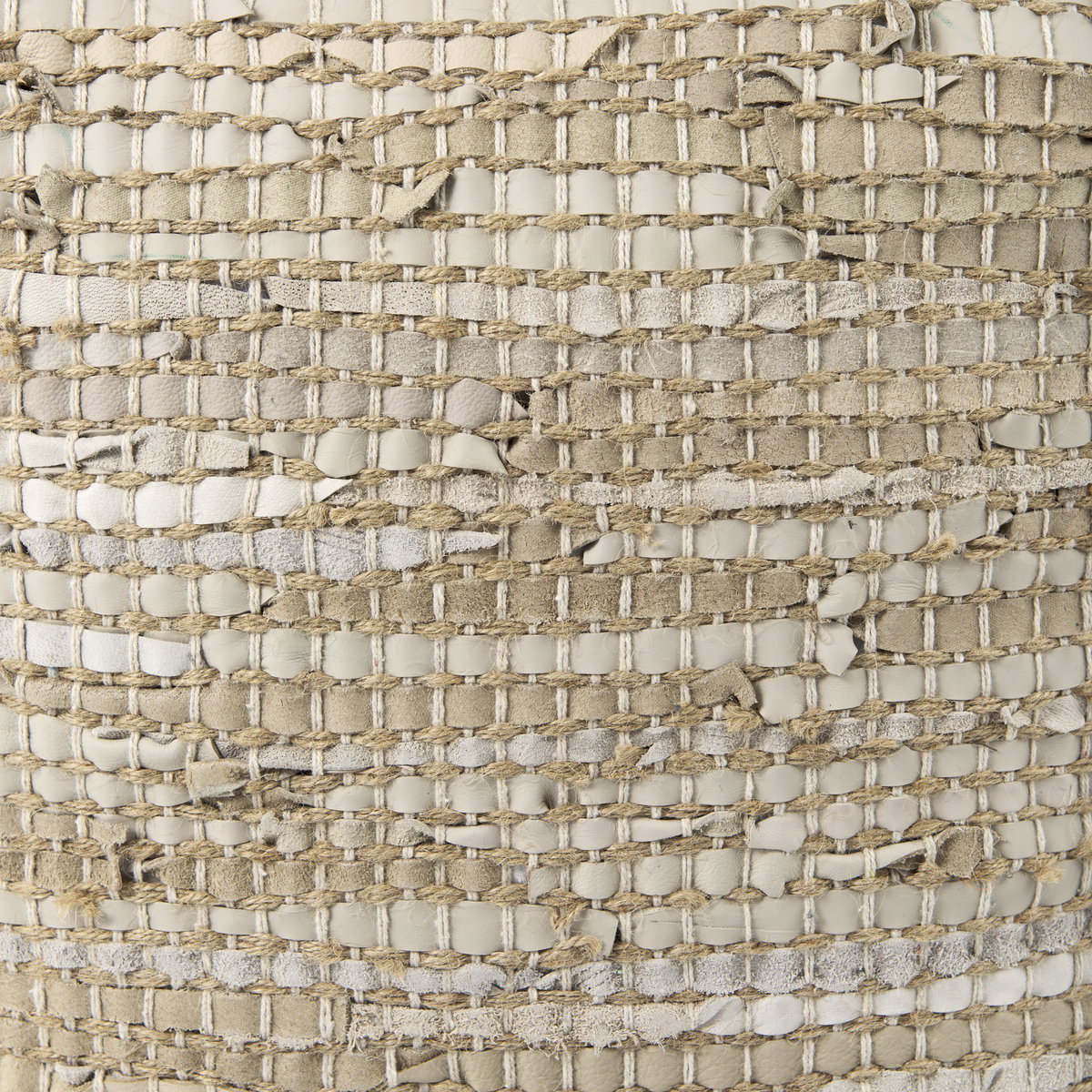 Aalia  Beige Leather and Jute Pouf, Ottoman by Mercana, 16" length x 16" width x 16" height View 7