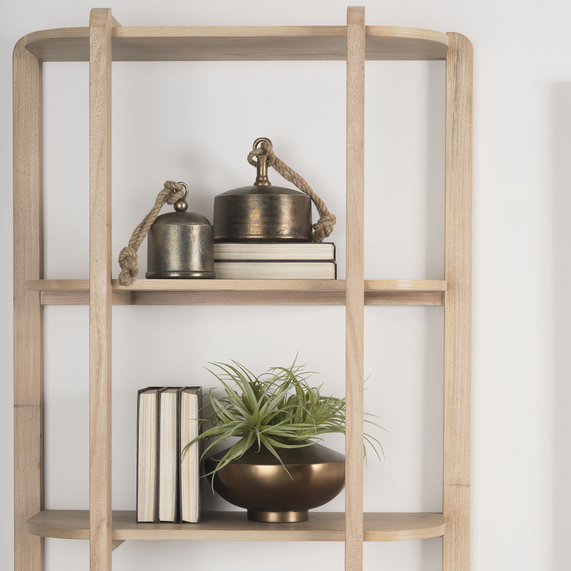 Taylin Light Brown Solid Wood Open Bookshelf, Shelving & Bookcase by Mercana, 33" length x 14" width x 83" height View 3