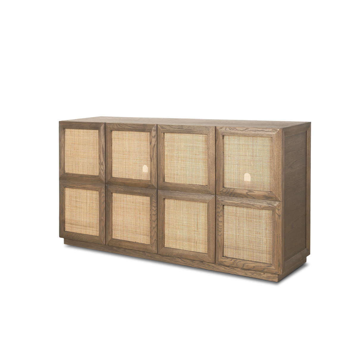 Sina Brown Oak Wood with Natural Rattan 4 Door Sideboard, Sideboards & Buffet by Mercana, 64.17" length x 17.72" width x 33.46" height View 1