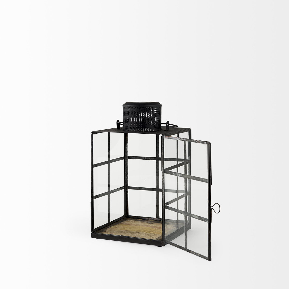 Gamfield   Small Black Metal and Glass Lantern, Lighting by Mercana, 6.1" length x 6.1" width x 10.63" height View 9