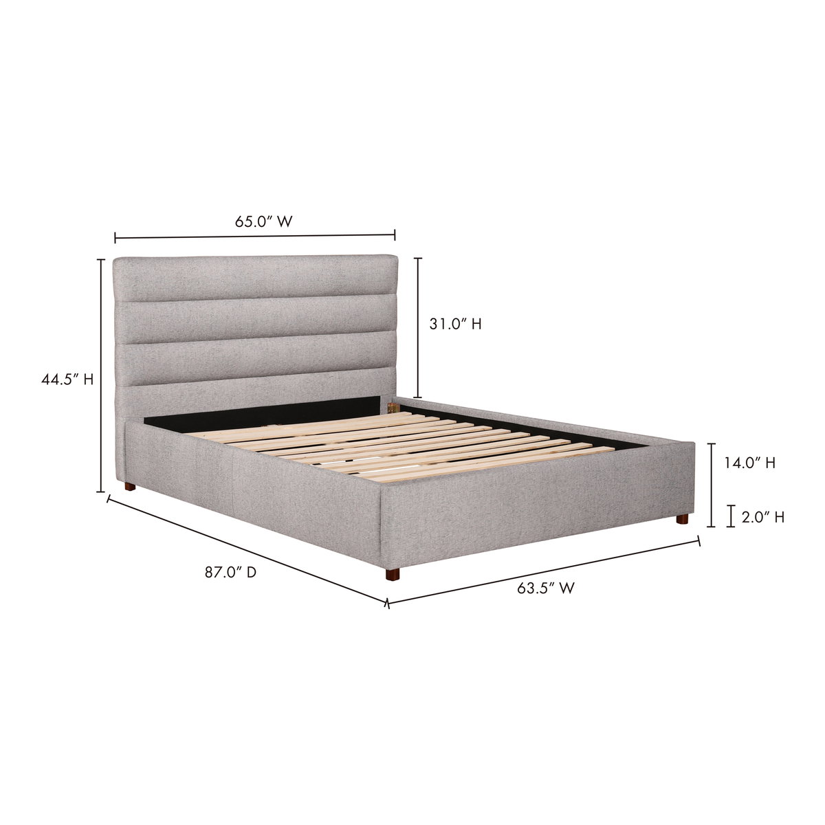 Takio Queen Bed Light Grey, by Moe's Home, 65" width x 44.5" height x 87" depth View 16