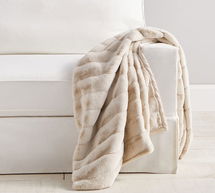 Online Designer Living Room Faux Fur Channel Throw Blanket, 50" x 60", Sand Channel