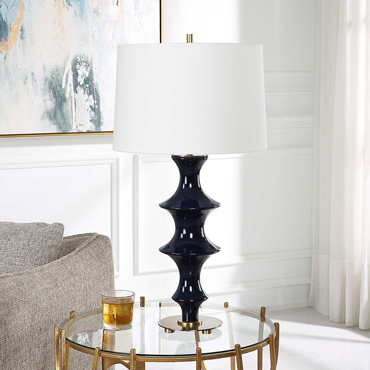 Coil Sculpted Blue Table Lamp, by Uttermost, 15" width x 28.75" height x 15" depth View 4
