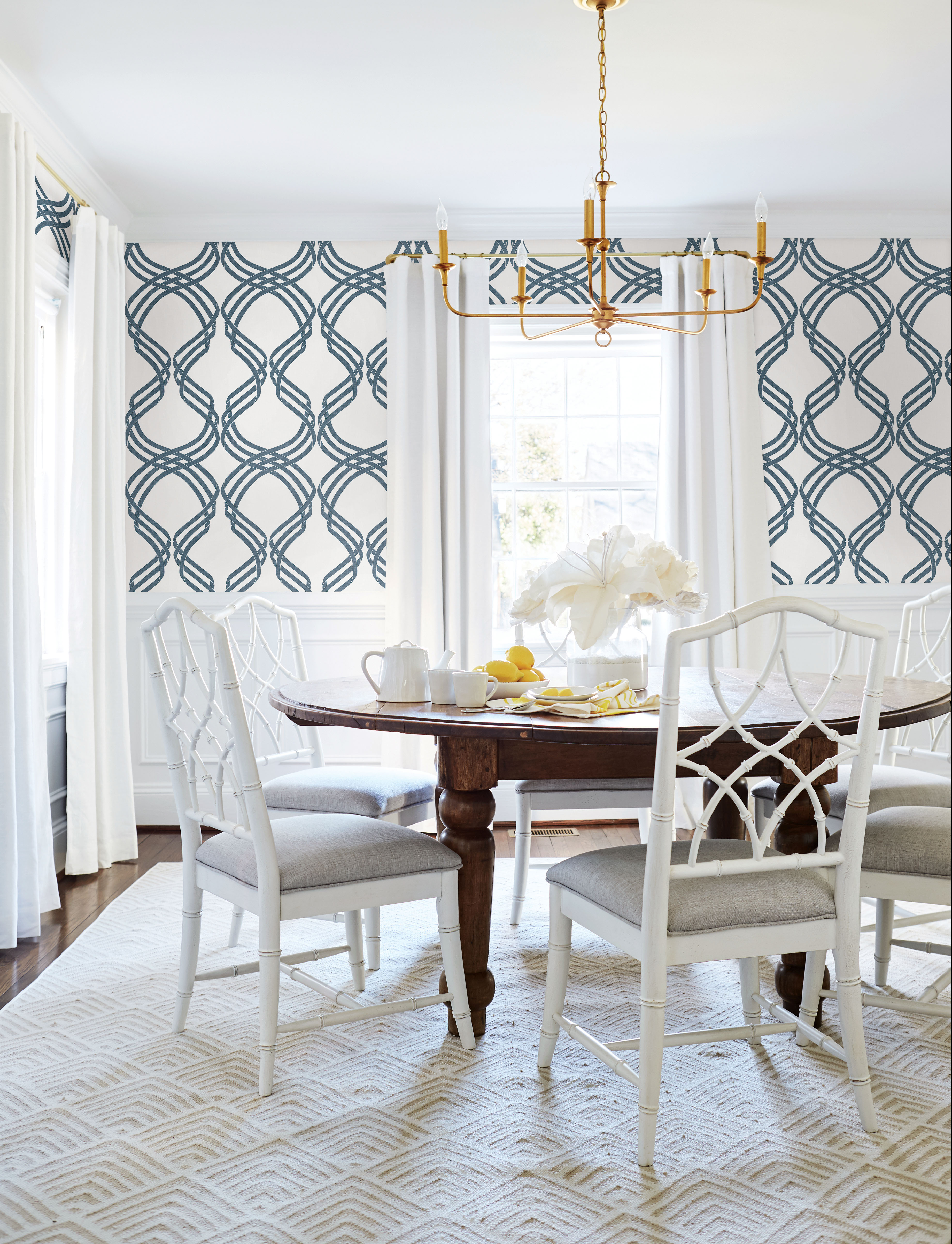 White & Navy Dante Ribbon Wallpaper large image 