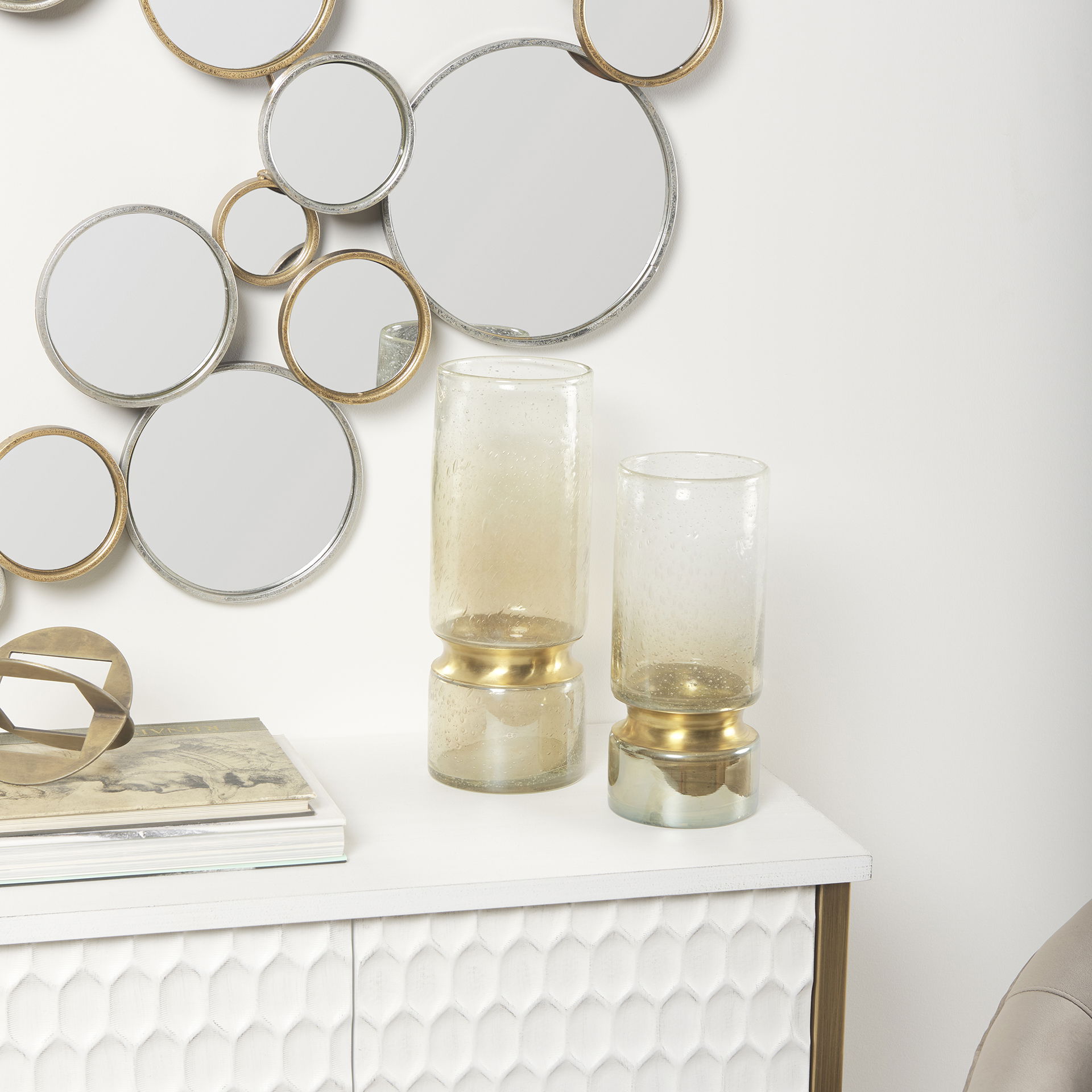 Adriatic II Large Brushed Gold Metal Glass Vase large image 