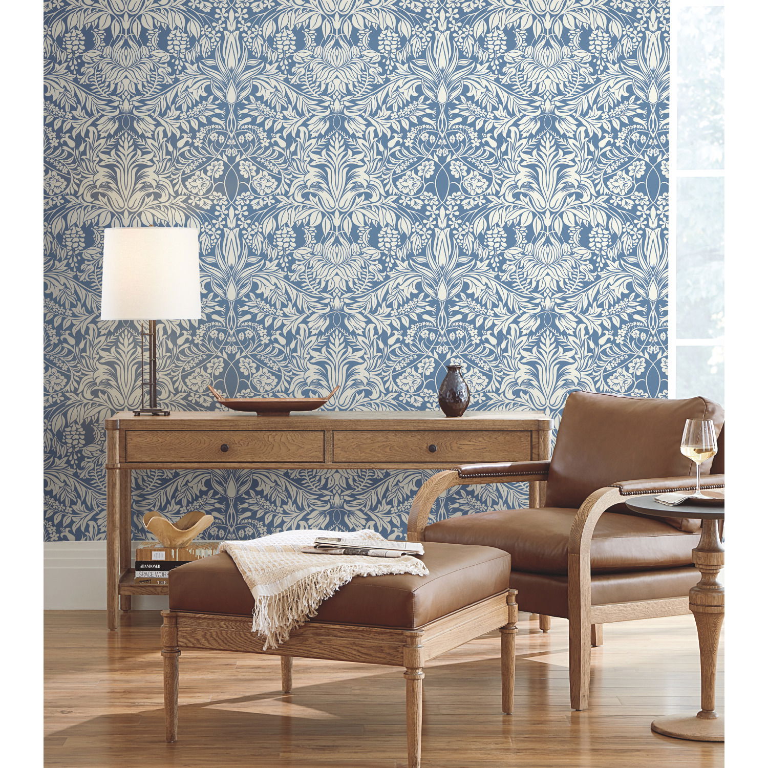 Lockwood Damask Blue Wallpaper, by York Wall, 27' length x 2'3" width x 0.02" depth View 3