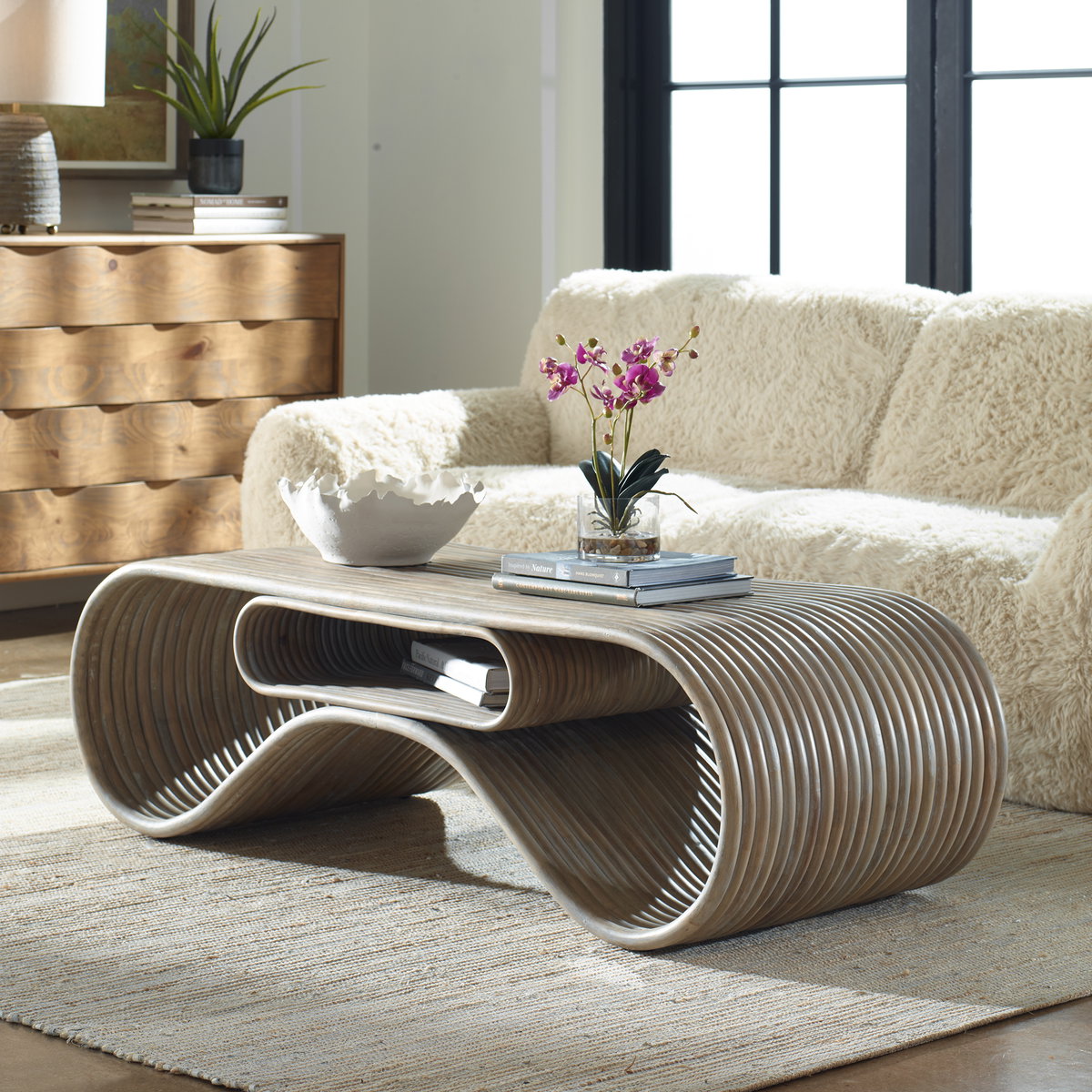 Montrose Rattan Coffee Table, by Uttermost, 58" width x 17.25" height x 22.5" depth View 2