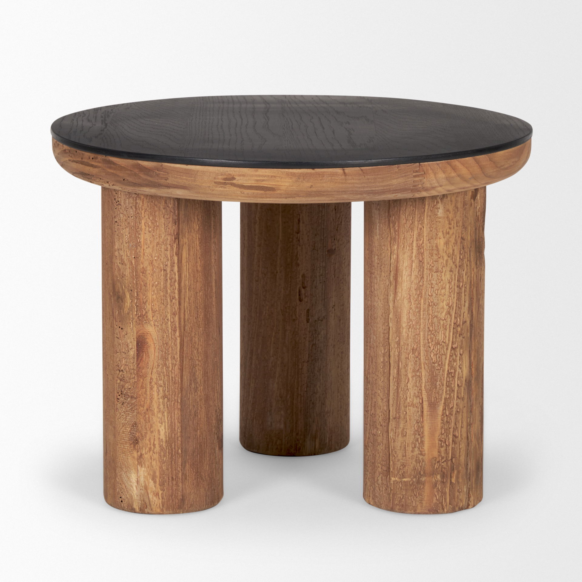 Tucson Natural Wood with Round Black Oak Top Side Table, Side & End Table by Mercana, 23.5" length x 23.5" width x 18" height View 5