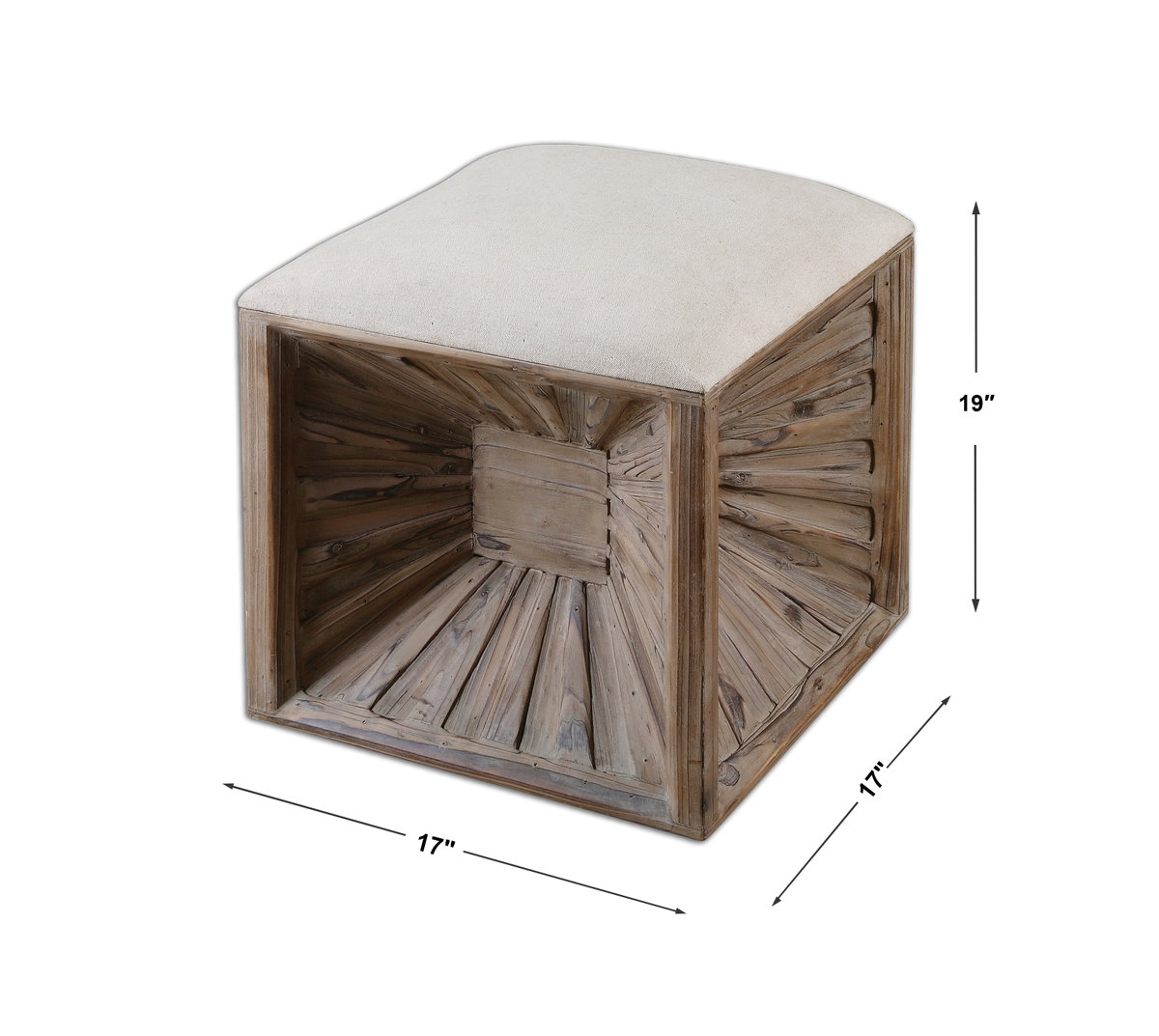 Jia Wooden Ottoman, by Uttermost, 17.37" width x 20" height x 17.37" depth View 3