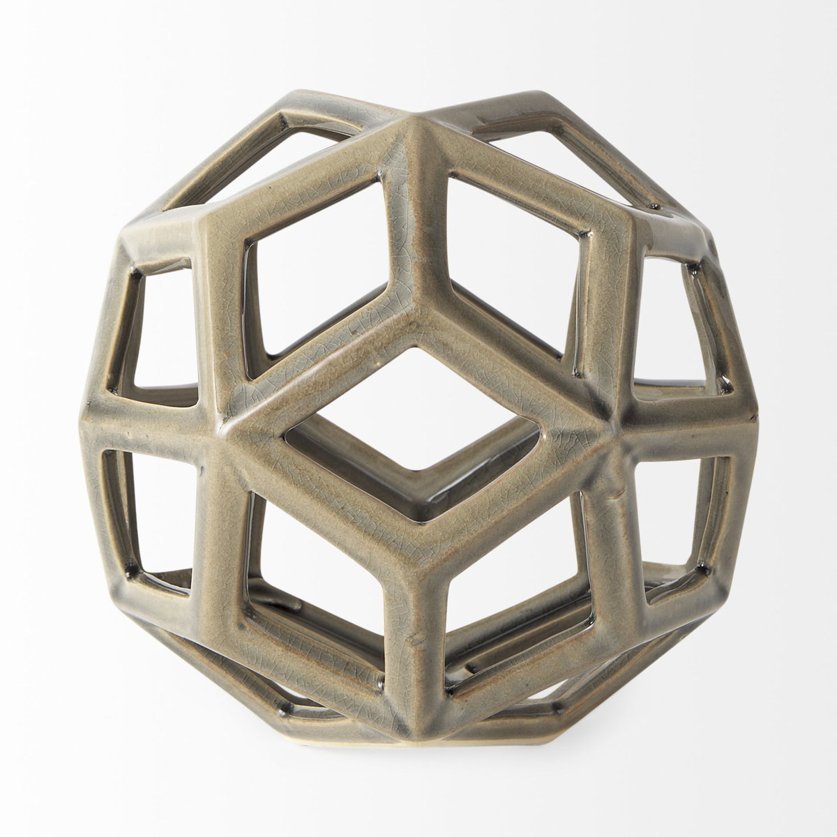 Geom  Tan Ceramic Geometric Object, Decorative Object by Mercana, 7.09" length x 7.09" width x 7.09" height View 3