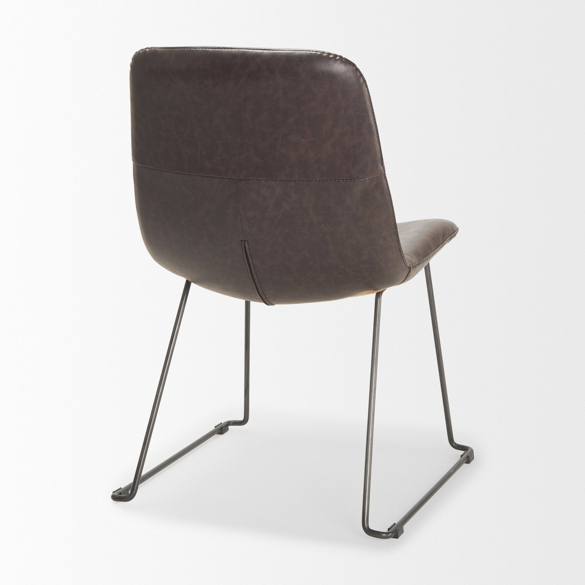 Sawyer Solid Back Dining Side Chair | Dark Brown Faux Leather with Iron, Dining Chair by Mercana, 19" length x 24.25" width x 33" height View 9