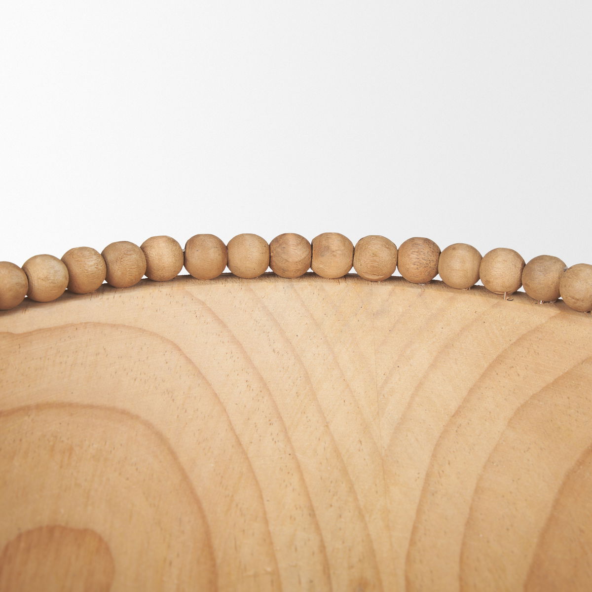 Wendell Light Brown Wood with Wood Bead Round Bowls, Decorative Bowl by Mercana, 12" length x 12" width x 3" height View 6
