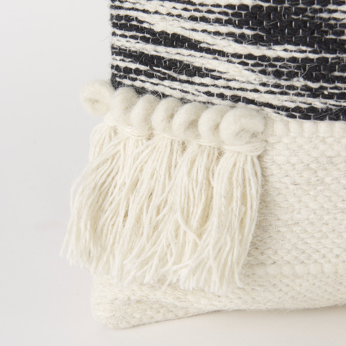 Beardell 18x18 Cream And Black Details With Tassels Pillow Cover, Decorative Pillow by Mercana, 18" length x 18" width x 0.1" height View 11