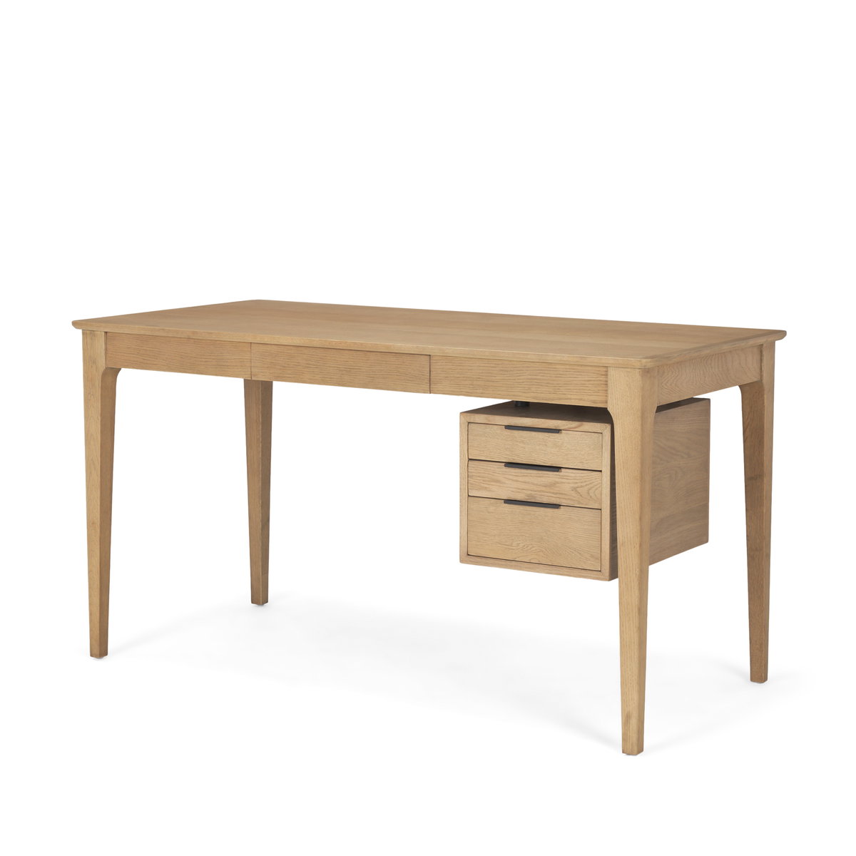 Tino Light Brown Oak Wood with 4 Drawers Desk, by Mercana, 55.12" length x 26.77" width x 29.92" height View 1