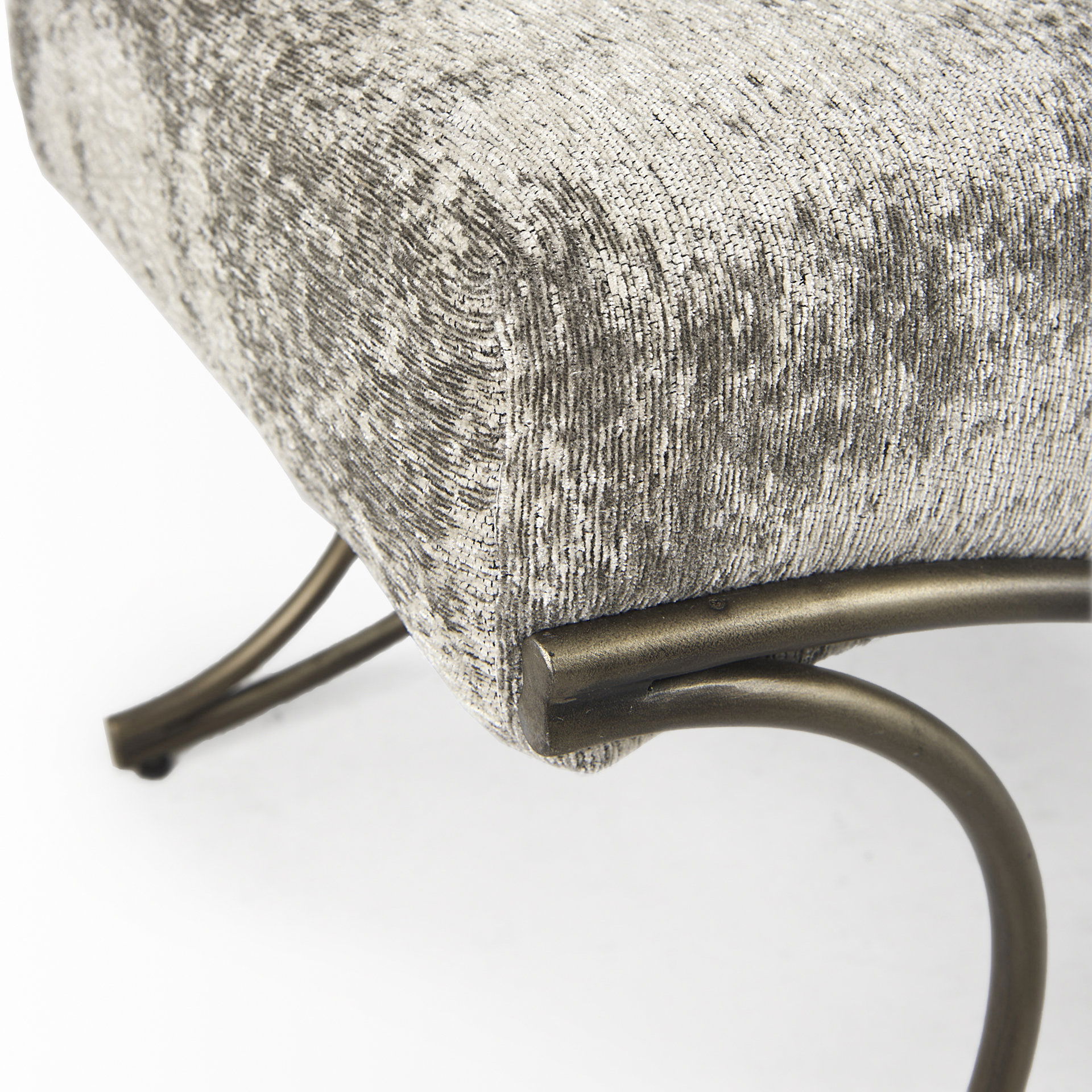 Ayla 55L x 17.6W x 18H Light and Dark Gray Fabric Seat with Antique Gold Metal Frame Bench, Benche by Mercana, 55" length x 17.6" width x 18" height View 7