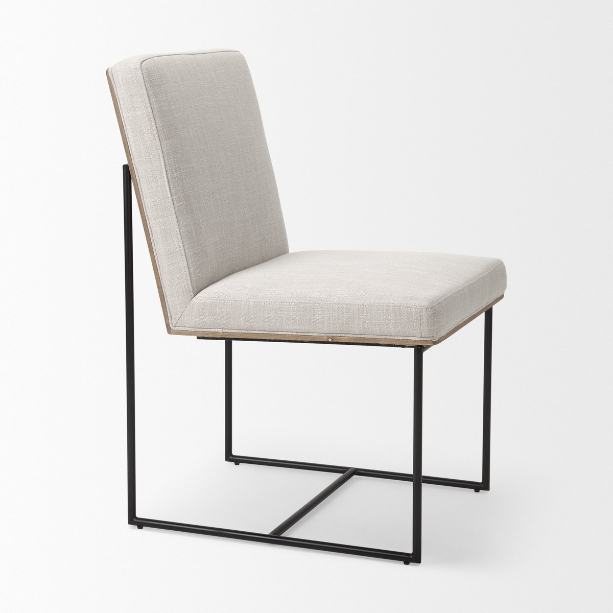 Stamford Beige Upholstered Seat with Wood Back, Black Metal Frame Dining Chair, by Mercana, 19" length x 25" width x 35.25" height View 8