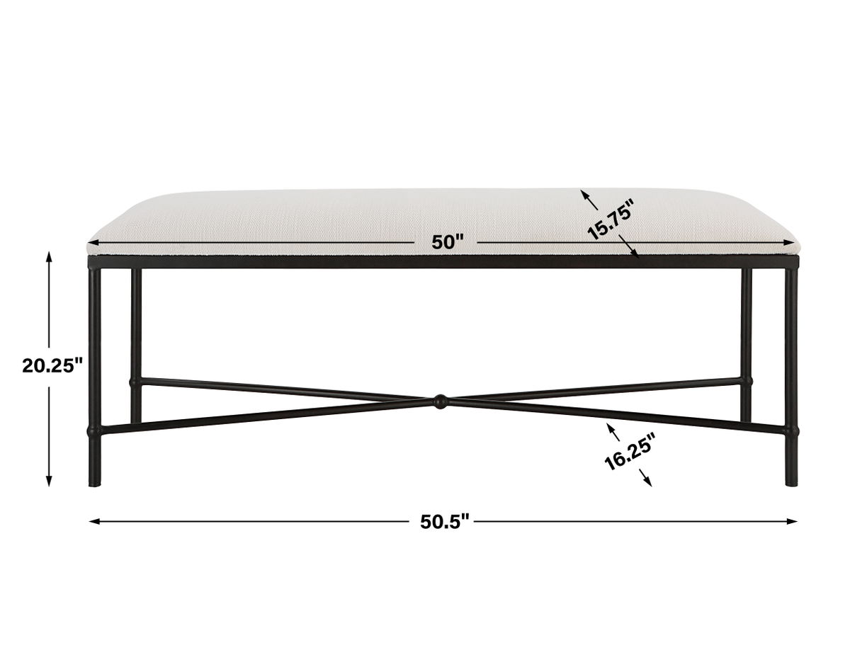 Avenham Black Framed Bench, Benche by Uttermost, 50.5" width x 20.25" height x 16.25" depth View 3